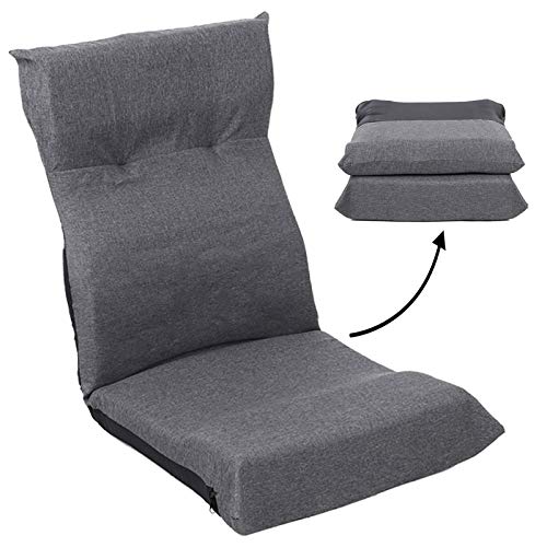 FLOGUOOR Sofa Suelo, Sillon Lectura, Silla de Suelo Plegable Resistente al Desgaste con Respaldo Ajustable en 6 Pasos, Sillon Lectura Apto para la Meditación (Grey) 128A