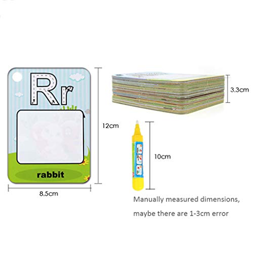 FLORMOON Tablero de Dibujo de niños Tarjeta de Pintura de Agua A-Z 26 Cartas de Pintura de Agua de Letras Reutilizables para Mostrar Tarjetas de Palabras, 2 bolígrafos mágicos incluidos