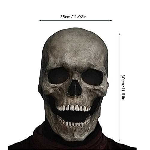 Fmlkic Máscara de calavera aterradora con máscara de mandíbula móvil Casco de látex realista de Halloween Máscara de ojos brillantes Horror Cabeza completa Esqueleto Sombrerería para adultos