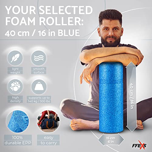 Foam Roller - Rodillo de Espuma para Espalda / Back, Pilates Ejercicio, Rulo Yoga, Masaje Muscular Piernas, Gym Roll, Terapia, Estiramiento, Puntos Gatillo [EVA - 40CM - Azul]