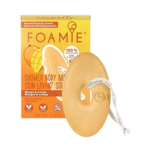 Foamie Gel de ducha 2 en 1 solido para todo tipo de piel con mango y naranja que hidrata intensamente la piel 100% vegano y sin plástico 80g