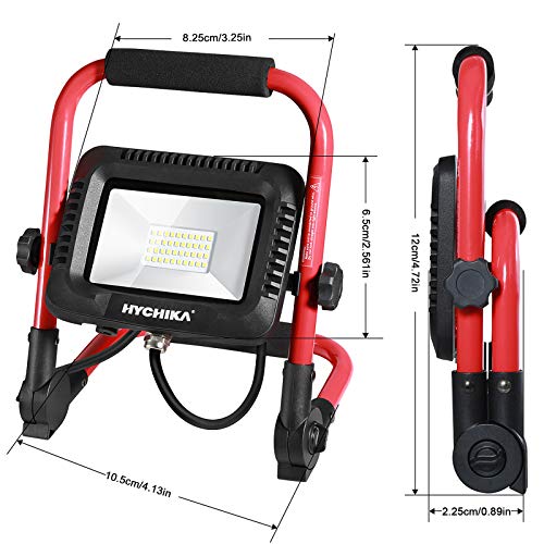 Foco de Trabajo LED 30W, HYCHIKA Luz de Trabajo con 3000 LM, 6500K Blanco Brillante, IP65 Impermeable para Usar en Exteriores, Foco LED Portátil para Obras, Jardines, Garajes, Lámpara Portátil