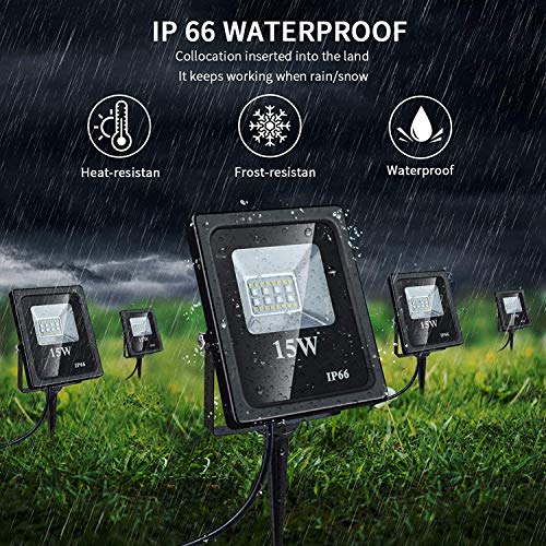 Foco LED RGB 15W, Exterior/interior SHOPLED Proyector LED Bluetooth, IP66 Impermeable Floodlight, Adecuado para La Decoración Del Patio Trasero, Patio, Camino, Jardín…