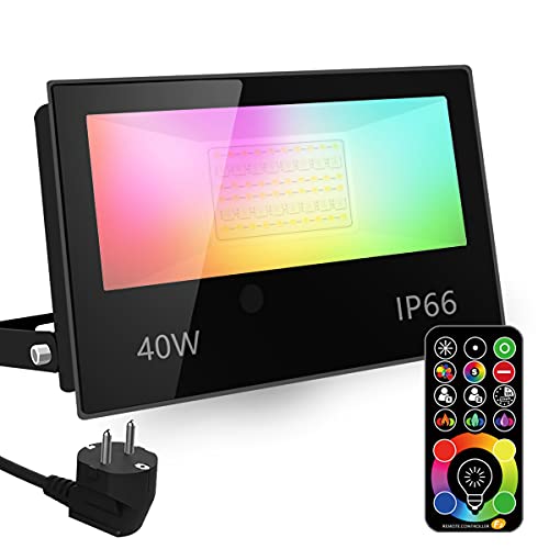 Foco LED RGB de Colores, cambio de color RGBW equivalente a 400 W, modo estroboscópico de bricolaje, 120 colores, temporización, RGB 2700K blanco cálido, IP66 a prueba de agua