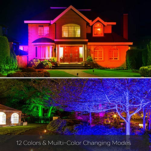 Foco LED RGB Exterior, cambio de color 35W, modo estroboscópico personalizado para bricolaje, RGB 12 colores, temporización, control remoto incluido, IP66 a prueba de agua