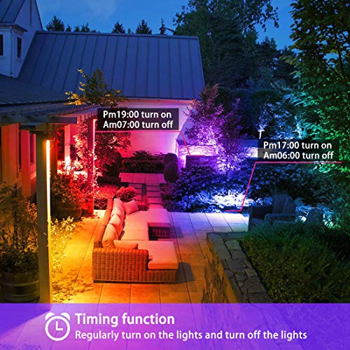 Foco LED RGB Exterior, cambio de color 35W, modo estroboscópico personalizado para bricolaje, RGB 12 colores, temporización, control remoto incluido, IP66 a prueba de agua