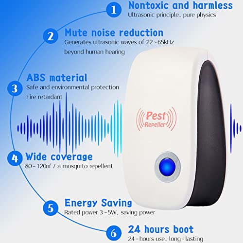 FoJumpu Repelente Ultrasónico de Plagas, Antimosquitos Eléctrico, Ahuyentador de Moscas para Interiores - Mate Mosquitos, Cucarachas, Hormigas, Ratas, Ratones, Insectos, Arañas, Roedores (4 Piezas)