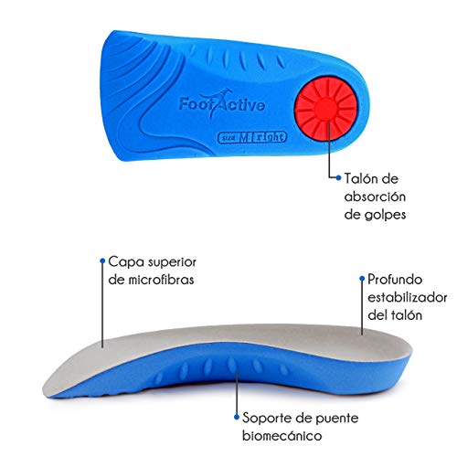 FOOTACTIVE Médicos 3/4 Longitud Plantillas para el tratamiento del Dolor del Talón, los Espolones del Talón, la Fascitis Plantar y los Arcos Caídos XL (46-48)