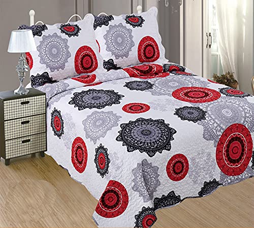 ForenTex- Colcha bouti Reversible, (S-2633), Cama 90 y 105 cm, 190 x 260 cm, Estampada Cosida, Mandalas Rojo y Negro