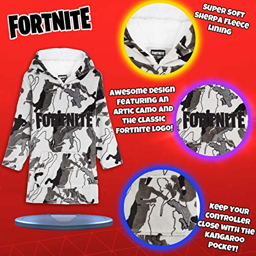 Fortnite Sudadera Manta Con Capucha, Sudaderas de Forro Polar Super Suave Invierno, Bata de Estar Por Casa, Regalos Para Niños y Adolescentes 7- 14 Años (gris)