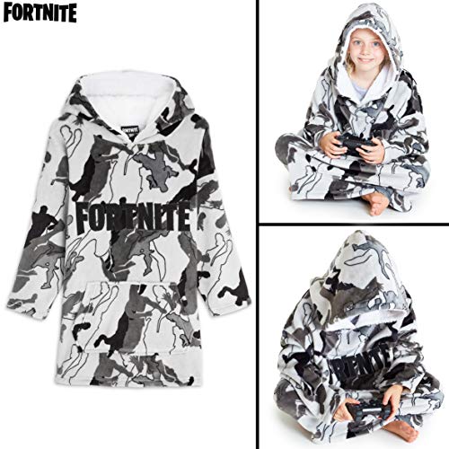 Fortnite Sudadera Manta Con Capucha, Sudaderas de Forro Polar Super Suave Invierno, Bata de Estar Por Casa, Regalos Para Niños y Adolescentes 7- 14 Años (gris)