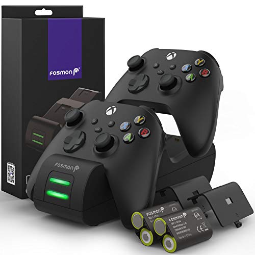 Fosmon Dual 2 MAX Cargador Compatible con Mando Xbox Series X/S (2020), Xbox One/One X/One S Elite Controller, (Doble Estación) Estación de Carga Rápida con 2x 2200mAh Ni-MH Batería Recargable - Negro