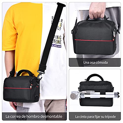 FOSOTO Bolsa Funda Cámara Réflex DSLR SLR Negra de Hombro Antigolpe para Canon Powershot SX540 SX530 SX530 SX60, Nikon B500 D3500, D7500 Sony DSC HX400V a7II a6400, Panasonic LUMIX DC-S5KE-K