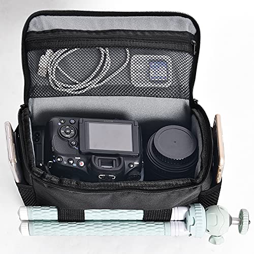 FOSOTO Bolsa Funda Cámara Réflex SLR DSLR Digital Negra de Hombro Impermeable, para 1 Cámara 1 ó 2 Lentes Accesorios para Nikon D5600 Z6 Canon EOS 1300D 700D 1200D Sony a68K FujiFilm