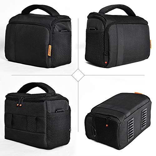 FOSOTO Bolsa Funda Cámara Réflex SLR DSLR Digital Negra de Hombro Impermeable, para 1 Cámara 1 ó 2 Lentes Accesorios para Nikon D5600 Z6 Canon EOS 1300D 700D 1200D Sony a68K FujiFilm