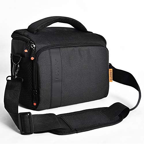 FOSOTO Bolsa Funda Cámara Réflex SLR DSLR Digital Negra de Hombro Impermeable, para 1 Cámara 1 ó 2 Lentes Accesorios para Nikon D5600 Z6 Canon EOS 1300D 700D 1200D Sony a68K FujiFilm