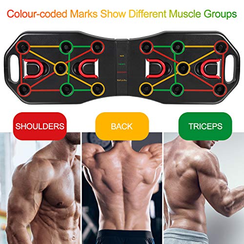 Fostoy Push Up Rack Board,9 en 1 Tabla de Flexiones y Bandas de Resistencia,Push Up Tablero Plegable y Multifuncional Equipo de Fitness para Hombres Mujeres Entrenamiento Muscular Gimnasio Hogar