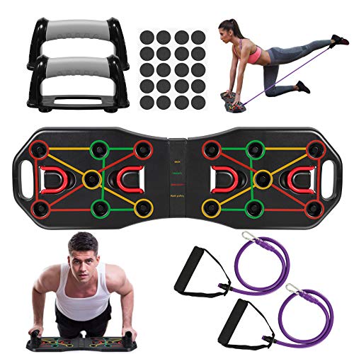 Fostoy Push Up Rack Board,9 en 1 Tabla de Flexiones y Bandas de Resistencia,Push Up Tablero Plegable y Multifuncional Equipo de Fitness para Hombres Mujeres Entrenamiento Muscular Gimnasio Hogar