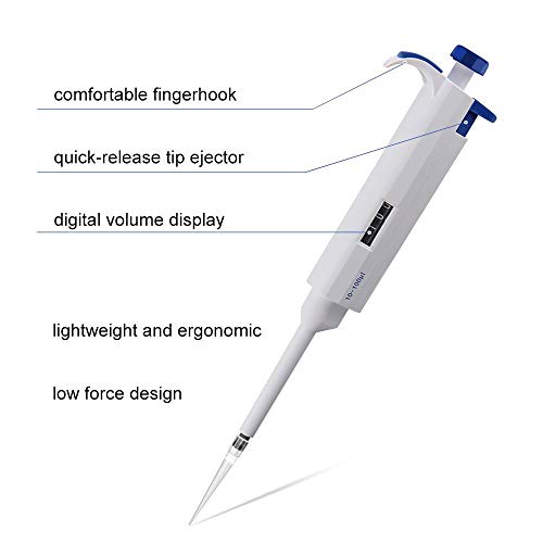 Four E'S Scientific 10-100μL Pipettatori monocanale regolabile in autoclave pipetta da laboratorio con 200μL x30 punte pipette