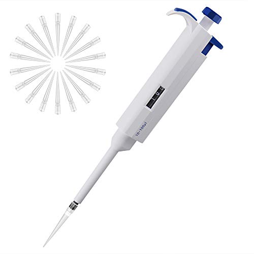 Four E'S Scientific 10-100μL Pipettatori monocanale regolabile in autoclave pipetta da laboratorio con 200μL x30 punte pipette