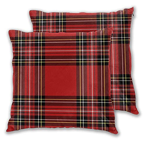 FOURFOOL 2pcs Fundas de Cojín,Patrón escocés de Cuadros Escoceses de Navidad y año Nuevo en Jaula Negra roja y Amarilla,Cuadrado Suave Funda de Almohada Decorativa Sofá Sillas Cama para Hogar,40x40cm