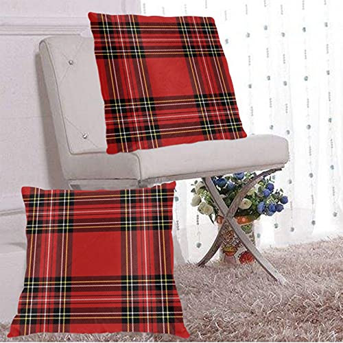 FOURFOOL 2pcs Fundas de Cojín,Patrón escocés de Cuadros Escoceses de Navidad y año Nuevo en Jaula Negra roja y Amarilla,Cuadrado Suave Funda de Almohada Decorativa Sofá Sillas Cama para Hogar,40x40cm