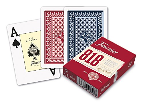 Fournier 818-55 - Baraja Poker en Inglés (55 Cartas), Surtido, Color del dorso aleatorio rojo o azul