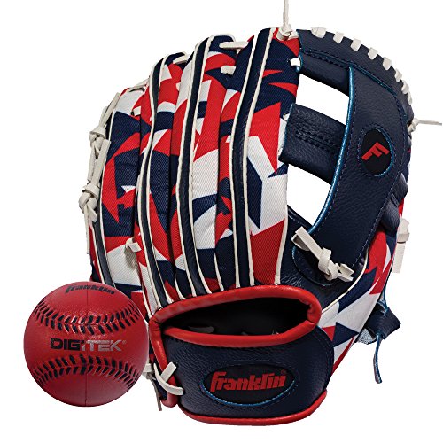 Franklin Deportes 9,5 "RTP Rendimiento Digi Teeball Guante y Pelota – Combo Azul Marino/Rojo para diestros Lanzador