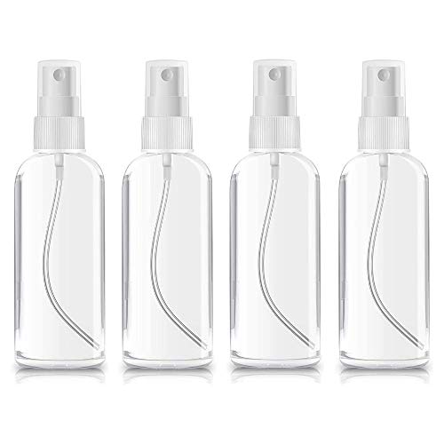 Frascos plastico para Gel Pack de 4 Botes vacíos de Viaje de 100 ml con Spray pulverizador para Agua, Perfume y Gel/Pet G