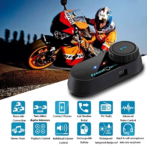 FreedConn T-COMVB BT 800M 500M/0.3MI - Casco para motocicleta con auriculares de comunicación Bluetooth para moto, equitación, esquí, 2 – 3 personas (1 unidad con cable duro)