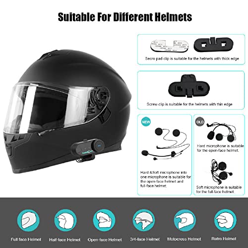 FreedConn T-COMVB BT 800M 500M/0.3MI - Casco para motocicleta con auriculares de comunicación Bluetooth para moto, equitación, esquí, 2 – 3 personas (1 unidad con cable duro)