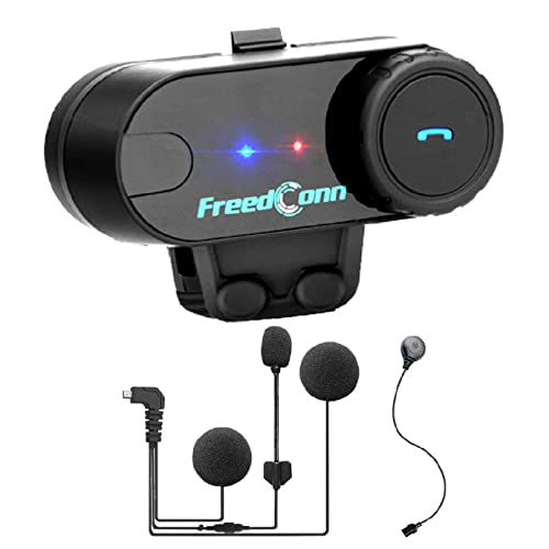 FreedConn T-COMVB BT 800M 500M/0.3MI - Casco para motocicleta con auriculares de comunicación Bluetooth para moto, equitación, esquí, 2 – 3 personas (1 unidad con cable duro)