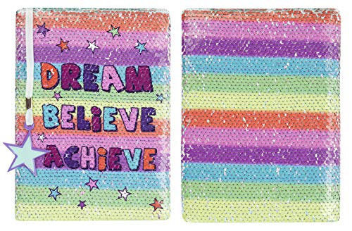 FRINGOO® Agenda Reversible de Lino con Bolígrafo Multipunto Arco Iris para Niñas Niños Diario A5 con Marcador Cuaderno Escolar de Purpurina Unicornio 80 Páginas