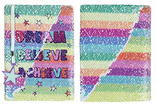 FRINGOO® Agenda Reversible de Lino con Bolígrafo Multipunto Arco Iris para Niñas Niños Diario A5 con Marcador Cuaderno Escolar de Purpurina Unicornio 80 Páginas