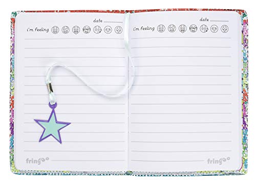 FRINGOO® Agenda Reversible de Lino con Bolígrafo Multipunto Arco Iris para Niñas Niños Diario A5 con Marcador Cuaderno Escolar de Purpurina Unicornio 80 Páginas