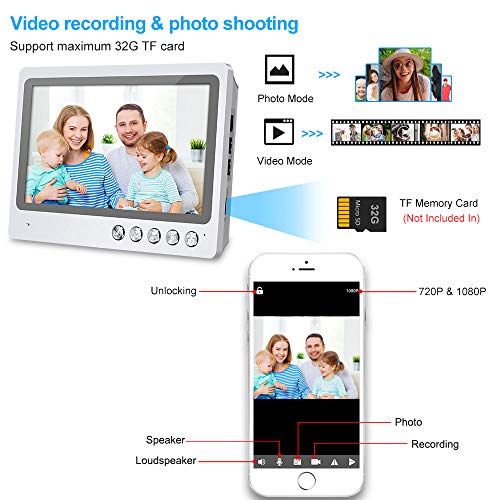 FTSTech Intercomunicador de Videoportero WiFi de 9pulgadas con Sistema de Cámara de 4 Cables 700TVL,Desbloqueo Remoto de Aplicaciones, Visión Nocturna,Grabación,Detección de Movimiento