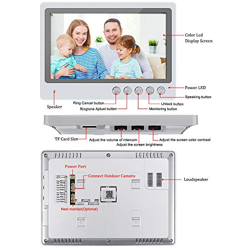 FTSTech Intercomunicador de Videoportero WiFi de 9pulgadas con Sistema de Cámara de 4 Cables 700TVL,Desbloqueo Remoto de Aplicaciones, Visión Nocturna,Grabación,Detección de Movimiento