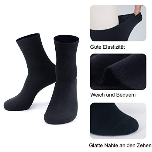 Fullluwaa Calcetines para Hombre y Mujer, 10/12 pares, Color Negro Algodón Cintura Larga Cómoda,43-46