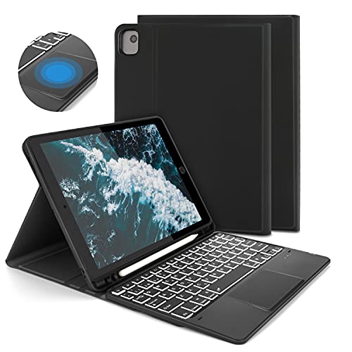 Funda con Teclado Español Trackpad para iPad 10.2 7ª/8ª Generación,iPad Air 3 2019/iPad Pro 10.5 2017, Teclado Desmontable Retroiluminado de 7 Colores, Funda para iPad 10.2 2020/2019, Negro