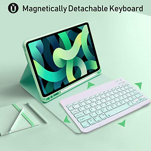 Funda con Teclado para iPad Air 4 (2020, 10,9) - Funda Inteligente Delgada con Teclado Bluetooth Desmontable para iPad 10,9 2020/iPad Pro 11 2020/2018 (Verde)