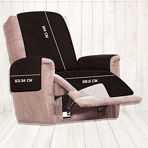 Funda Cubre sofá Reversible - 1 Plaza - Funda para Sillón Relax - Protector sofá Acolchado para Mascotas y Manchas - Funda pelos Mascota sillón o sofá. (Marrón)