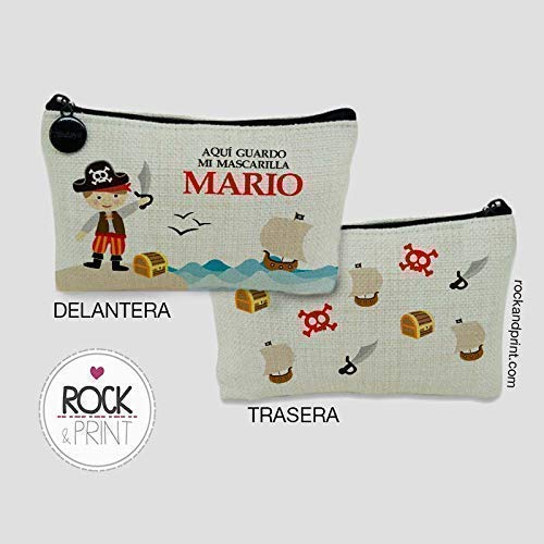 FUNDA Guardar mascarilla PIRATA funda infantil colegio personalizada con nombre