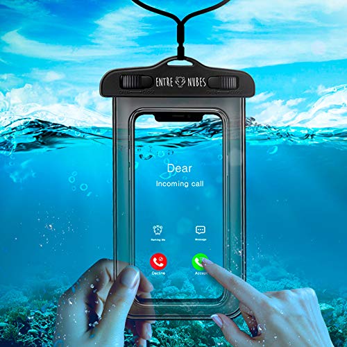 Funda Impermeable Móvil Universal IPX8 con Bolsa Sumergible Agua Estanca Acuática Playa | iPhone 12 XR XS X SE 11 9 8 7 6s Plus Samsung S20 plus A71 Xiaomi Mi 10 Huawei P30 BQ Aquaris (Negro)