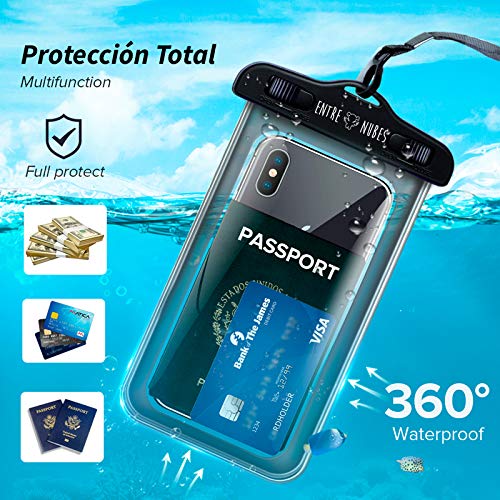 Funda Impermeable Móvil Universal IPX8 con Bolsa Sumergible Agua Estanca Acuática Playa | iPhone 12 XR XS X SE 11 9 8 7 6s Plus Samsung S20 plus A71 Xiaomi Mi 10 Huawei P30 BQ Aquaris (Negro)