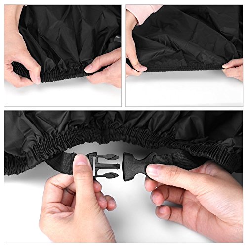 Funda para Moto 210D Funda Protector Cubierta de moto Impermeable a Prueba de Polvo Protector UV con Agujeros de Bloqueo Cubierta Contra Viento Negro (265*105 * 125CM)