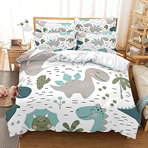 Fundas Nordicas Cama 90 Juvenil Dinosaurio de Dibujos Animados, Juego de Ropa de Cama Juvenil Microfibra, Funda Edredon 150x200 cm con Cremallera y 1 Funda de Almohada 50x75 cm