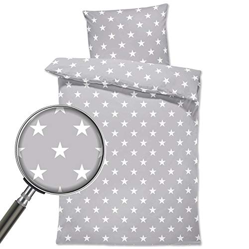 Fundas nordicas Infantiles edredon Cuna 90X120 - Set sabanas con Cremallera Funda de Almohada 60x40 algodón Gris con Estrellas Blancas