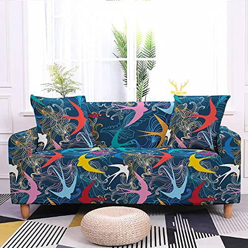 Fundas Sofa Elasticas 1/2/3/4 Plazas Golondrina azul oscuro Fundas de Sofa Elasticas Funda Sofá Ajustables 3D Estampada Forro de Sofá Protector Antideslizante Cubiertas de Sofá 1 plazas: 90-140cm