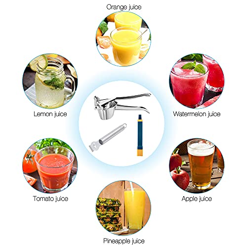 Furado Exprimidor Manual De Limón Portátil, Espesar Juicer De Fruta, Exprimidor De Frutas De Acero Inoxidable Para Mano De Naranja, Limón, Lima Y Granada,con Cepillo De Silicona Y Rallador De Limon