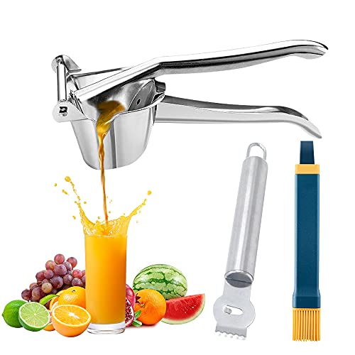 Furado Exprimidor Manual De Limón Portátil, Espesar Juicer De Fruta, Exprimidor De Frutas De Acero Inoxidable Para Mano De Naranja, Limón, Lima Y Granada,con Cepillo De Silicona Y Rallador De Limon